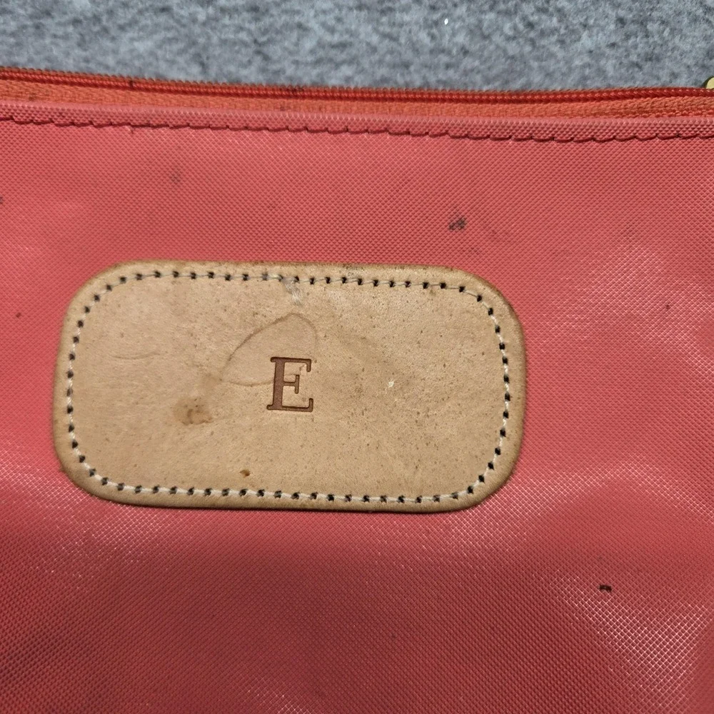 Jon Hart Clutch Womens Small Pink Canvas Leather Zip Cosmetic Pouch Monogram E